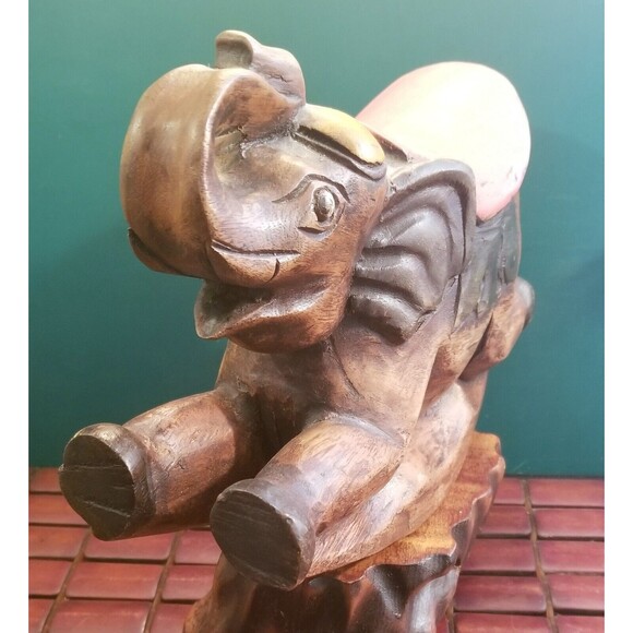 Vintage Hand Carved & Hand Painted Wooden Elephant Rocking Horse 10.5"x7.25"x4" - Picture 4 of 6